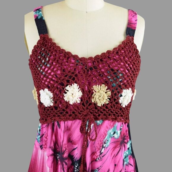 SACRED THREADS ABSTRACT FLORAL CROCHET BODICE BOHO DRESS - Picture 2 of 8
